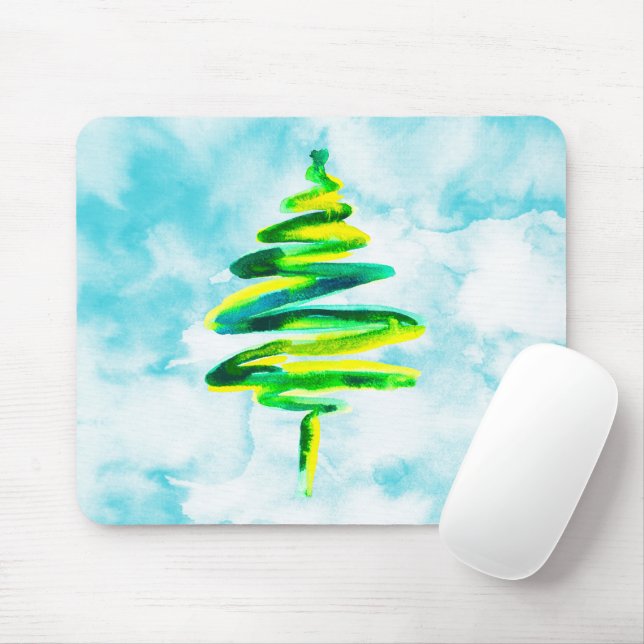 Blue Christmas tree abstract watercolor Mouse Pad (With Mouse)
