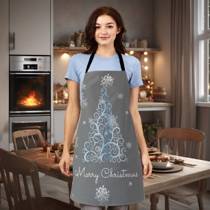 Blue Christmas Tree and Snowflakes Apron