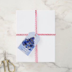 Blue christmas tree and snowflakes gift tags