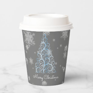 Blue Christmas Tree and Snowflakes Paper Cup