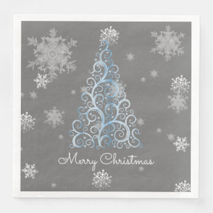 Blue Christmas Tree and Snowflakes Paper Napkin