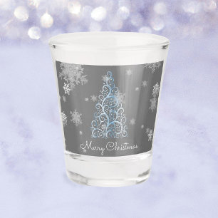 Blue Christmas Tree and Snowflakes Shot glass