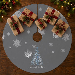 Blue Christmas Tree and Snowflakes Tree Skirt
