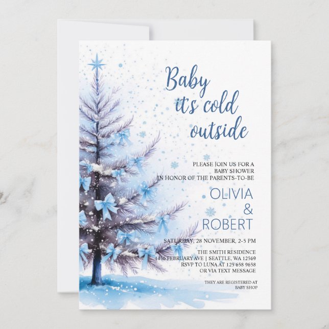 Blue Christmas Tree Baby Shower  Invitation (Front)