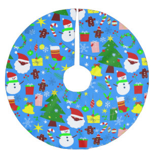 blue christmas tree black santa brushed polyester tree skirt