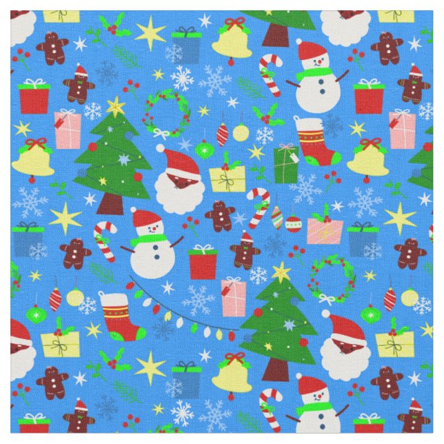 blue christmas tree black santa fabric (Close Up)