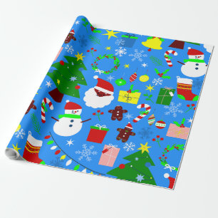 blue christmas tree black santa wrapping paper