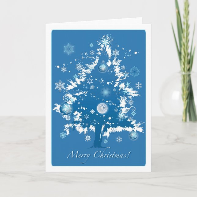 Blue Christmas Tree Christmas Card (Front)