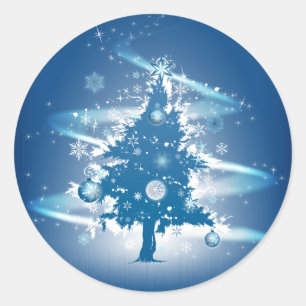 Blue Christmas Tree Christmas Classic Round Sticker