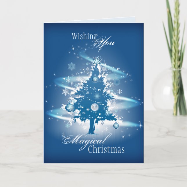 Blue Christmas Tree Christmas Holiday Card (Front)