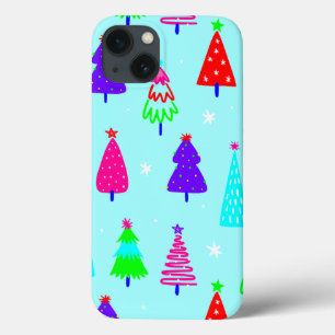 blue christmas tree colourful pop art iPhone 13 case
