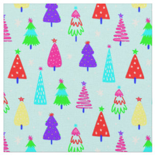 blue christmas tree colourful pop art fabric