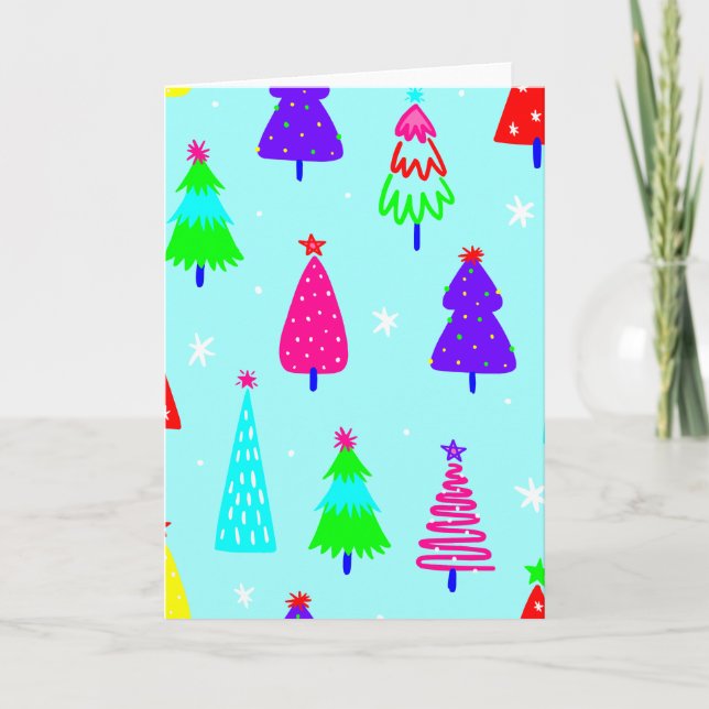 blue christmas tree colourful pop art invitation (Front)