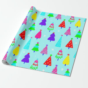 blue christmas tree colourful pop art wrapping paper