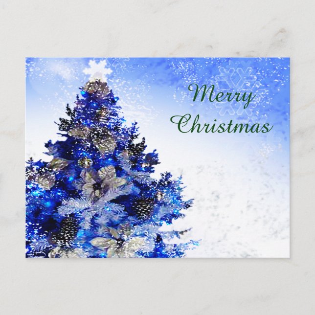 Blue Christmas tree, flower and pines Holiday Postcard (Front)