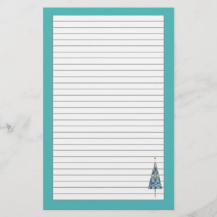 Blue Christmas Tree Holiday Grey Lined Stationery