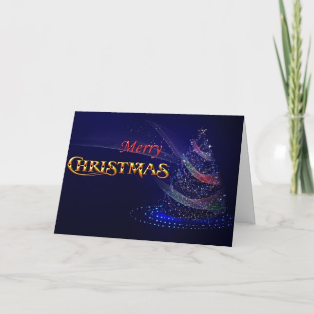 Blue Christmas Tree Merry Christmas Holiday Card (Front)