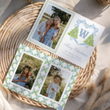 Blue Christmas Tree Monogram Crest Photo