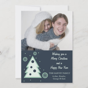 Blue Christmas tree n snowflakes holiday photocard Card