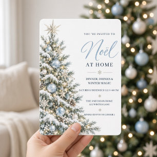 Blue Christmas Tree Noël Dinner Party Invitation