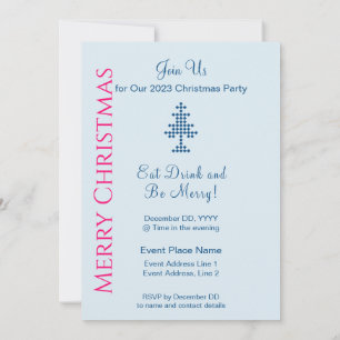 Blue Christmas Tree on Snow Christmas Party Invitation