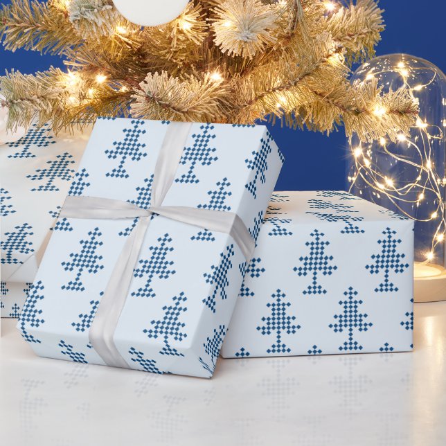 Blue Christmas Tree on Snow Wrapping Paper (Holidays)
