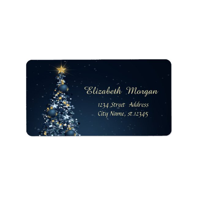 Blue Christmas Tree, Ornaments Holiday Label (Front)