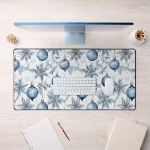 Blue Christmas Tree Ornaments Pattern Desk Mat