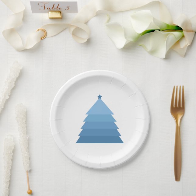 Blue Christmas Tree Paper Plate (Wedding)