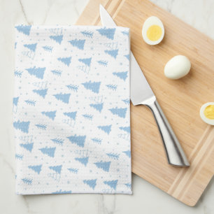 Blue Christmas Tree Pattern Kitchen Towels