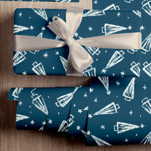 Blue Christmas Tree Pattern Wrapping Paper