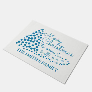 Blue Christmas Tree, Personalized Family Name Door Doormat