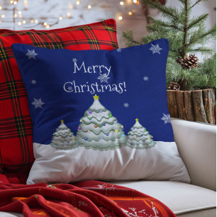 Blue Christmas Tree Throw Pillow