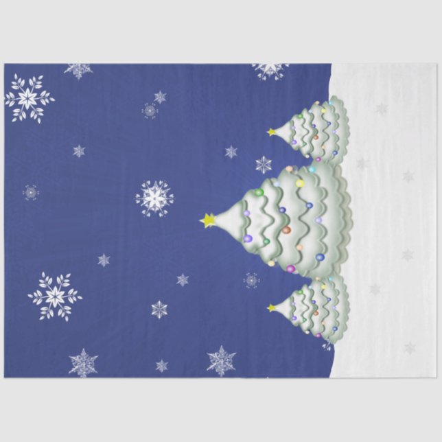 Blue Christmas Tree Tissue Paper (Front)