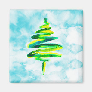 Blue Christmas Tree watercolor Magnet