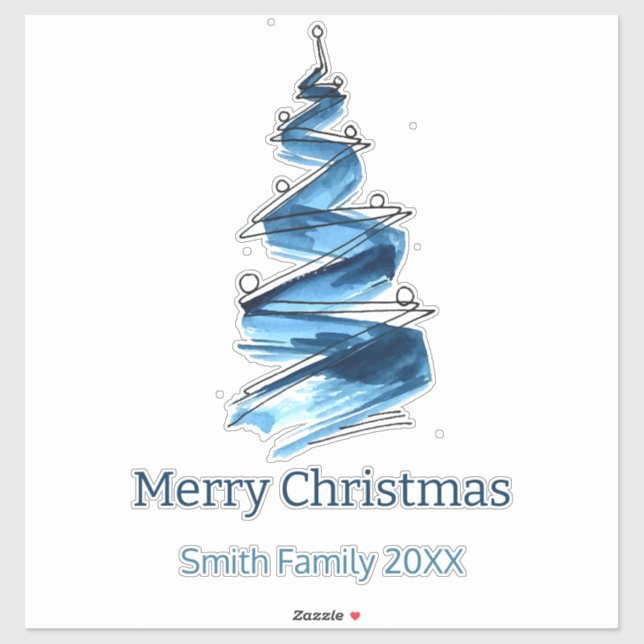 Blue Christmas Tree Watercolour  (Sheet)