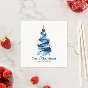 Blue Christmas Tree Watercolour Napkin