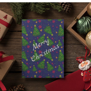 Blue Christmas tree with bells and red flowers Invitation