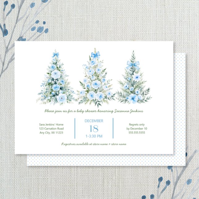 Blue Christmas Trees 2 Boy Baby Shower Invitation (Creator Uploaded)