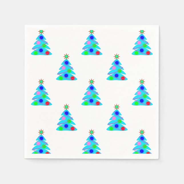 Blue Christmas Trees Holiday Party Napkin (Front)