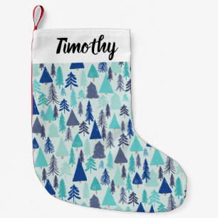 Blue Christmas Trees in an Evergreen Forest Small Christmas Stocking