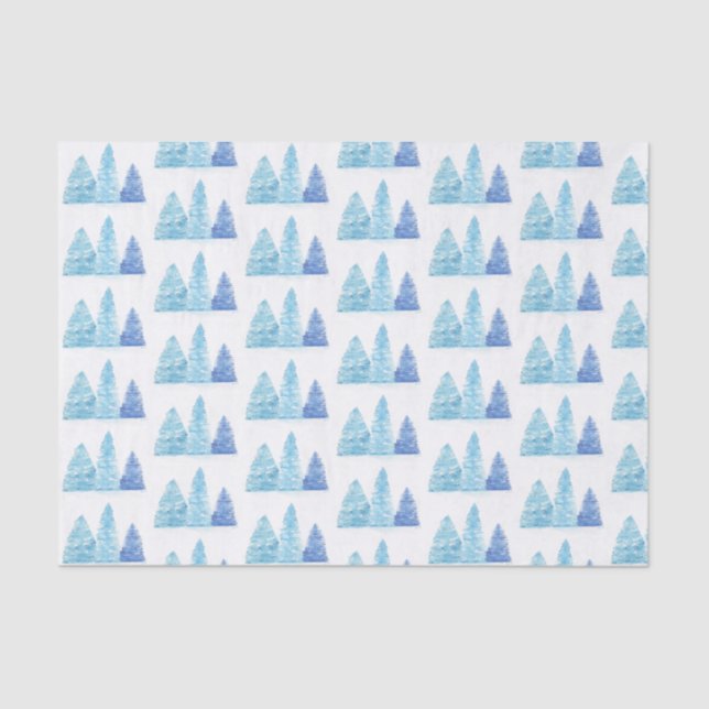Blue Christmas Trees Tissue Paper (Front)