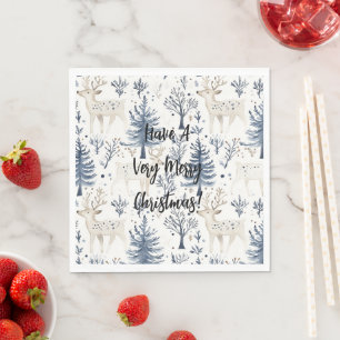 Blue Christmas Trees White Deer Napkin