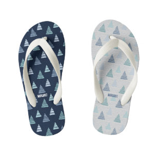 Blue Christmas trees with beads strings pattern Kid's Jandals