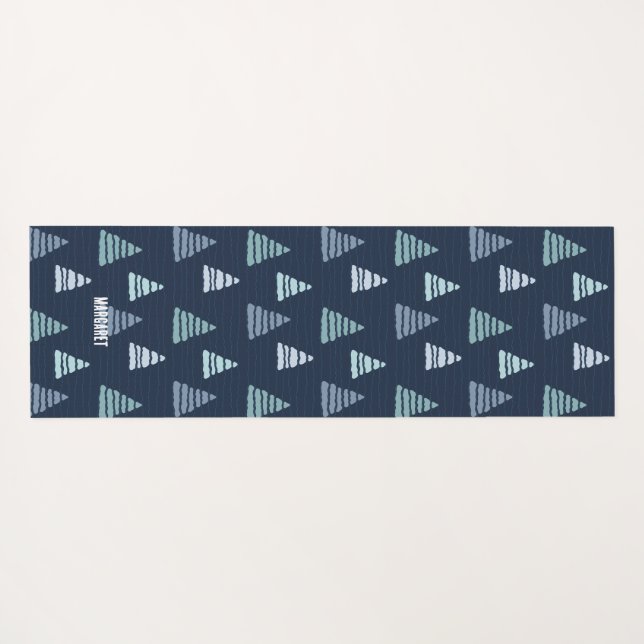 Blue Christmas trees with beads strings pattern Yoga Mat (Back (Horizontal))