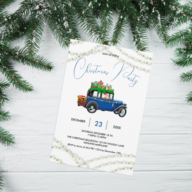 Blue Christmas Truck Pine Tree Christmas Party Save The Date (Creator Uploaded)