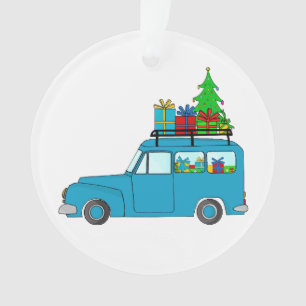 Blue Christmas truck with gifts Ornament