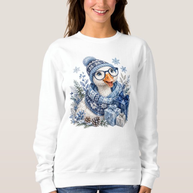 Blue Christmas Winter Holiday Goose Sweatshirt (Front)