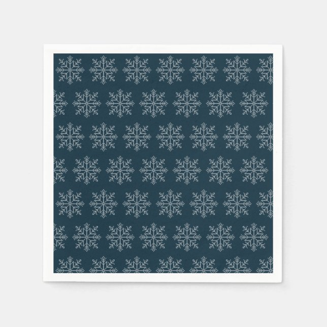 Blue christmas winter holidays snowflake napkin (Front)