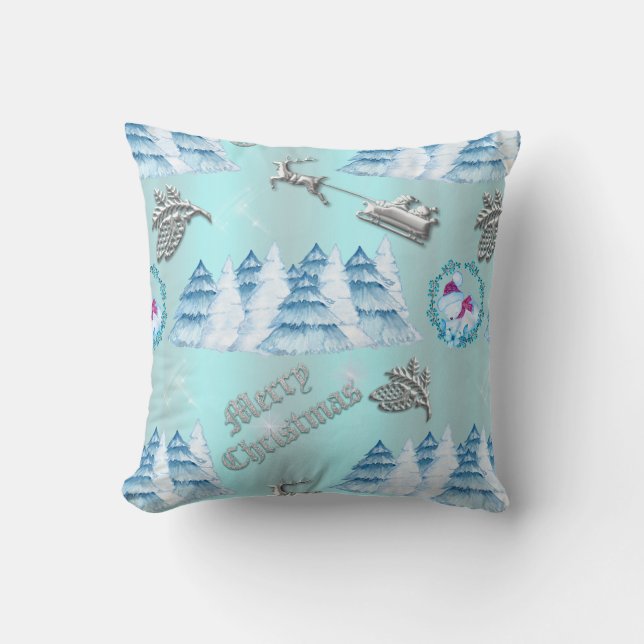 Blue Christmas Winter Wonderland Cushion (Front)
